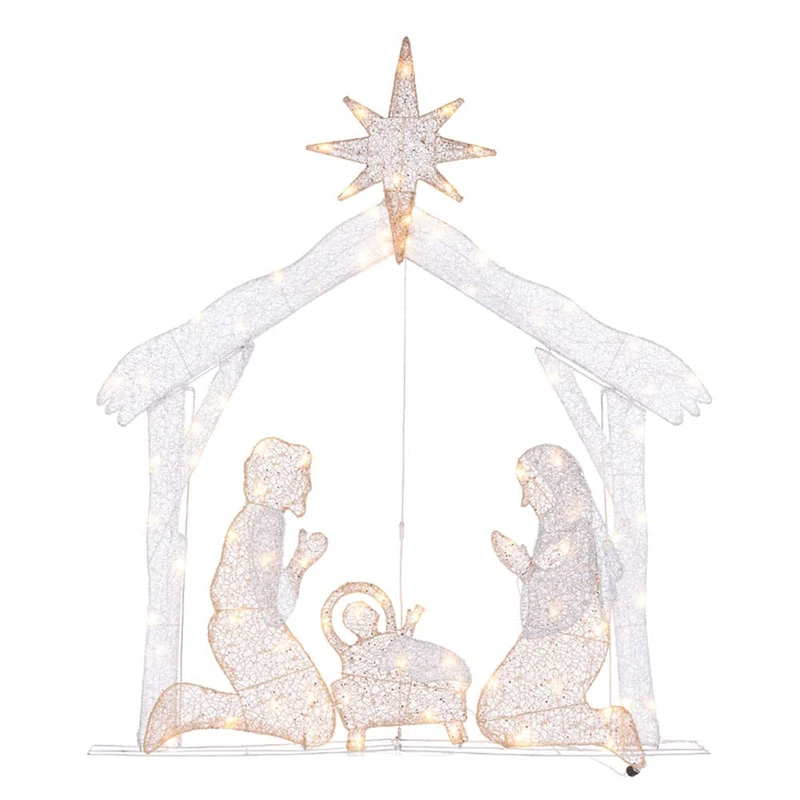 WeRChristmas Pre-Lit 2D Mesh Nativity Set, 126 cm
