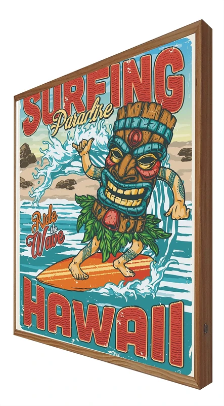 CCRETROILUMINADOS Hawaii Surfing Backlit Wooden Frame Picture - Image 1