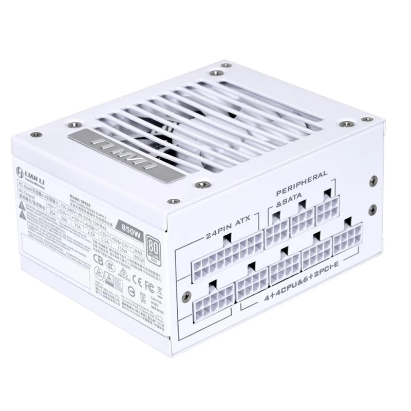 Lian Li SP850W SFX Modular 80 Plus Gold Power Supply – White – High-Efficiency PSU with 12VHPWR Cable for PCIe 5.0 GPUs and Silent Operation