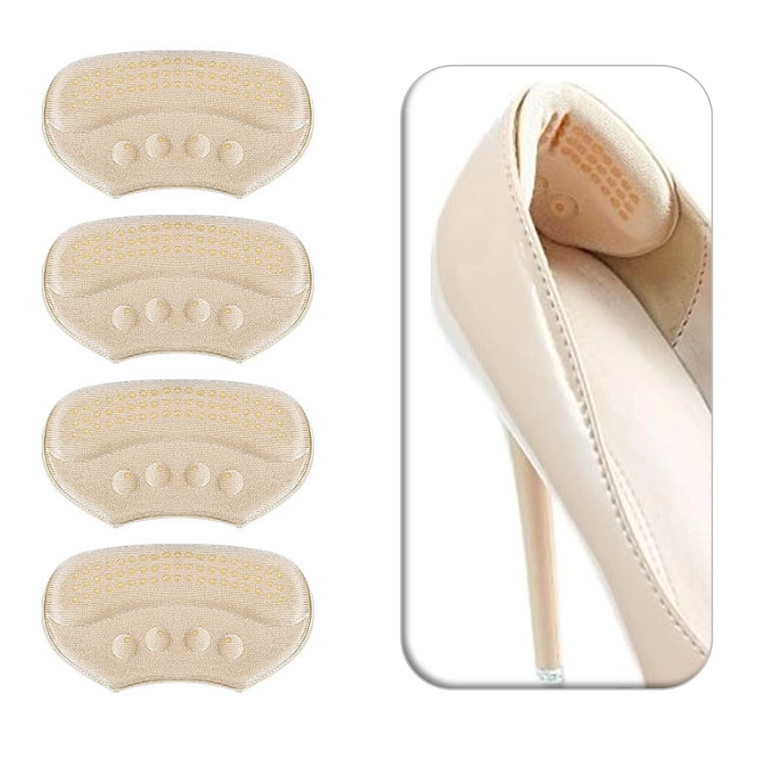 VivoFoot 4 PCs Anti-Slip Heel Grips, Heel Liners & Fillers for Loose Shoes, Heel Cushion Inserts, Heel Pads to Prevent Slipping Out, Rubbing and Blisters for Men & Women (Beige,4mm)