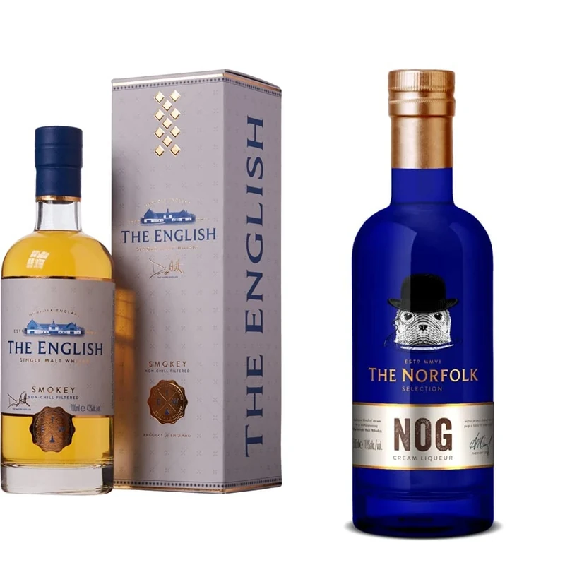The English Smokey Single Malt Whisky, 70cl, ENGLISHWHISKYSMOKEY-43-70-6 & The Norfolk Nog Whisky Cream Liqueur, 50 cl, LIENN050