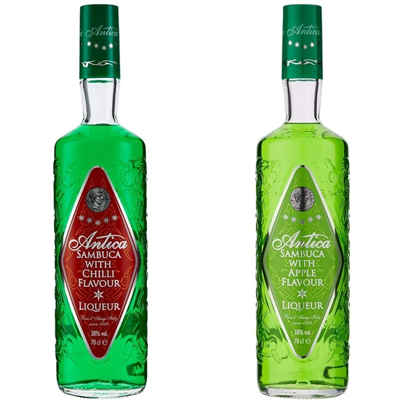 Antica Green Chilli Sambuca, 70 cl & Antica Apple Flavour Sambuca, 70 cl