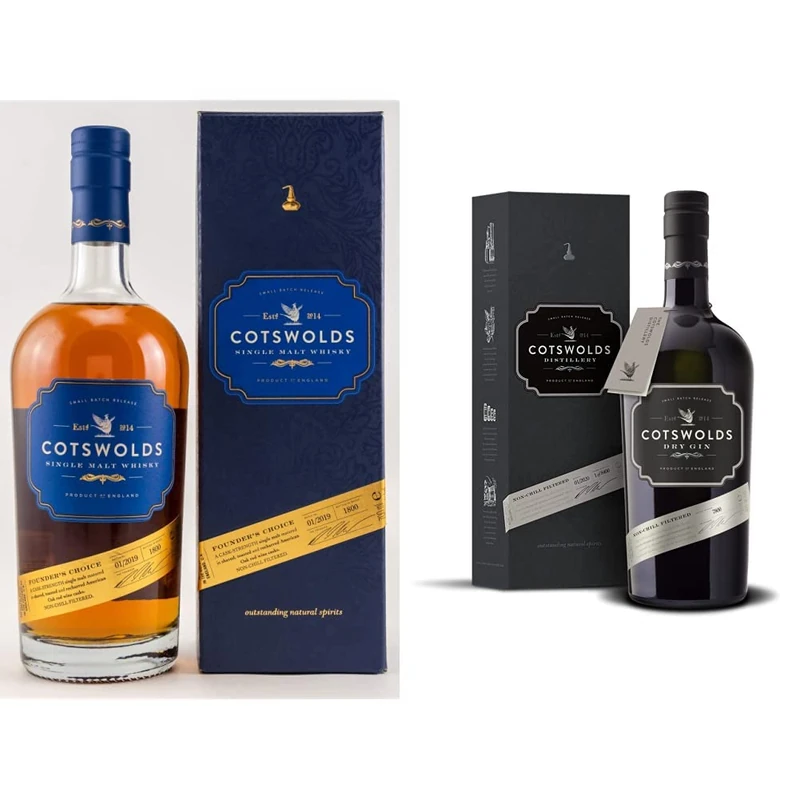 Cotswolds Distillery Founder's Choice Single Malt Whisky with Gift Box, 70 cl & Dry Gin - Award Winning Gin Made with Lavender and Refreshing Citrus, with Gift Box 46% ABV 70cl