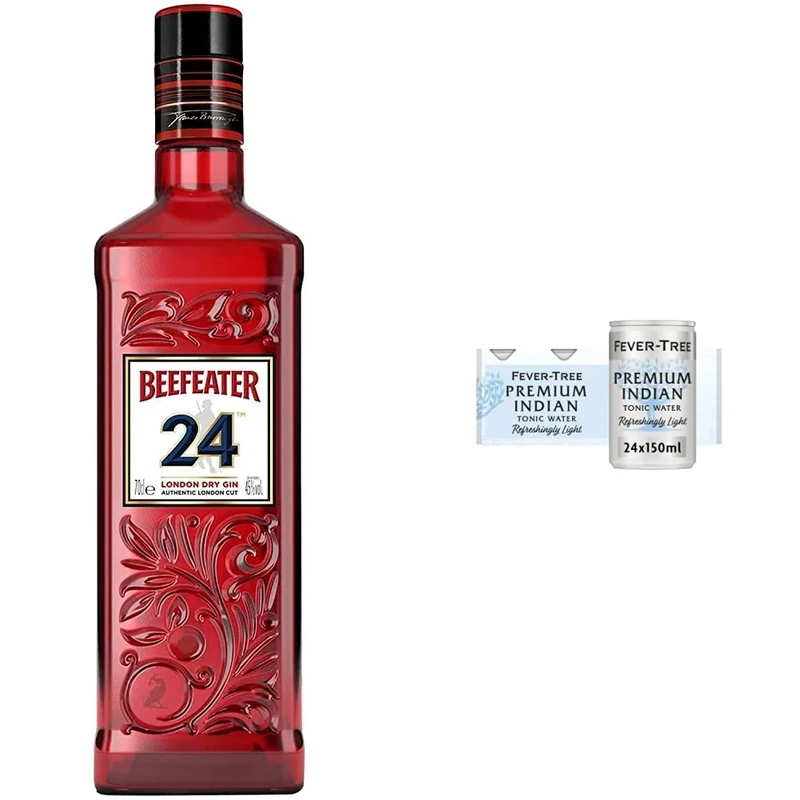 Beefeater 24 London Dry Gin, 70 cl & Fever-Tree Refreshingly Light Indian Tonic Water 8 x 150ml (Pack of 3, Total 24 cans)