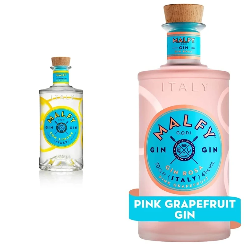 Malfy Rosa Sicilian Pink Grapefruit Flavoured Gin, 70cl & Con Limone Lemon Flavoured Italian Gin, 70cl