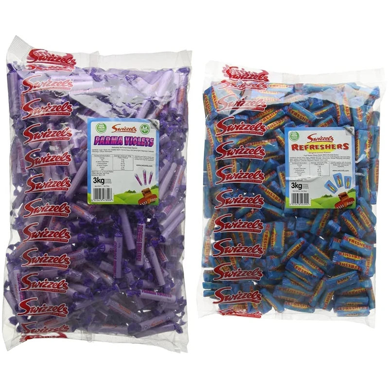 Swizzels 3kg Bulk Sweets Bag of Parma Violets - Party Pack & Refreshers Original Lemon Flavour , 3kg