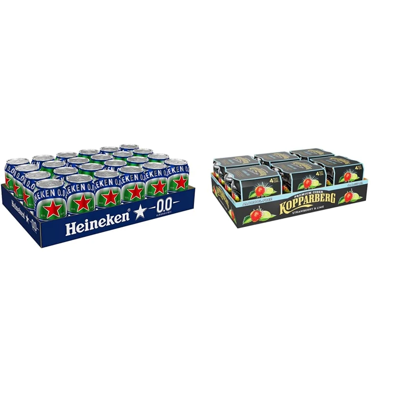 Heineken 0.0 Alcohol Free Beer Cans, 24 x 330 ml & Kopparberg Alcohol Free Strawberry & Lime Cider cans, 24 x 330 ml