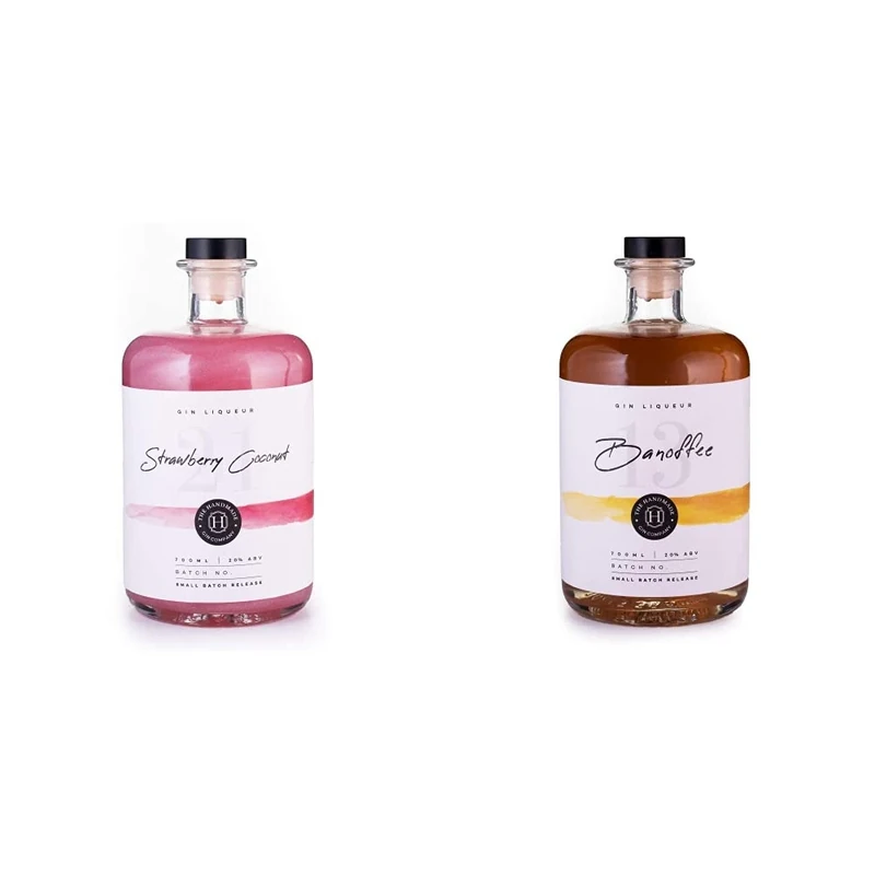 Shimmering Strawberry Coconut Handmade Gin Liqueur 70cl - Premium Craft Pink Gin - 20% ABV & Banoffee Handmade Gin Liqueur 70cl - Premium Craft Gin - 20% ABV