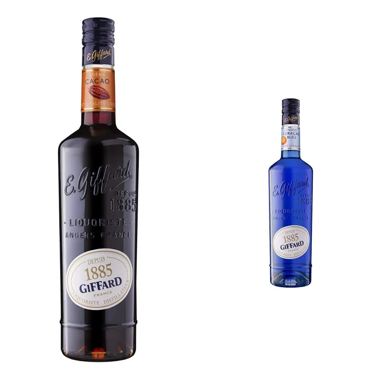 Giffard Blue Curacao Liqueur, 70 cl & Creme De Cacao Brown Liqueur 70 cl