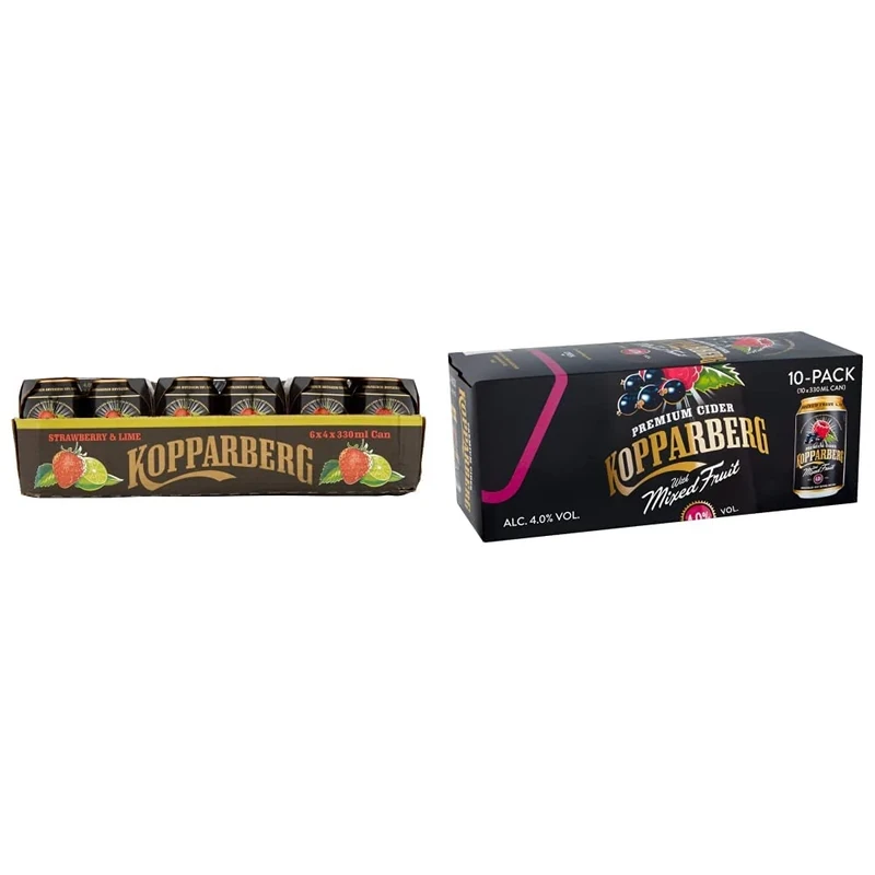 Kopparberg Strawberry & Lime Cider 24x330ml cans and Premium Cider with Mixed Fruit, 10x330ml cans.