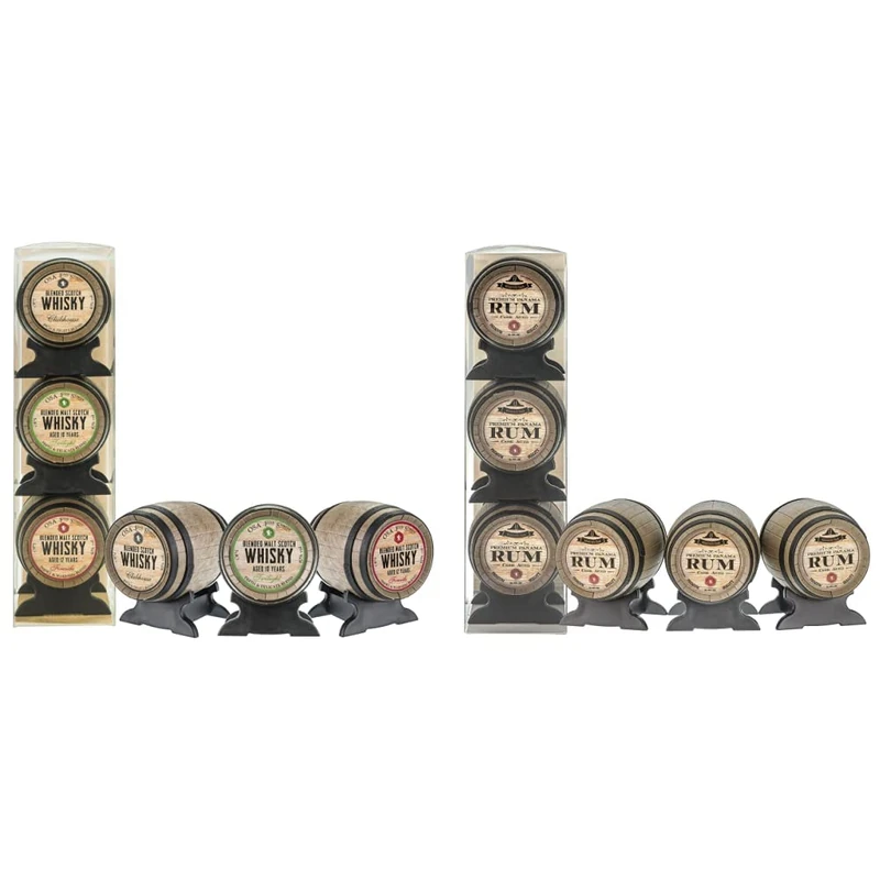 Scotch Whisky Barrel Tasting Set, Whisky Gift Set 3 x 5cl Miniature Barrels by OSA & Admiral's Cask Dark Rum Barrel Gift Set, 3 x 50ml