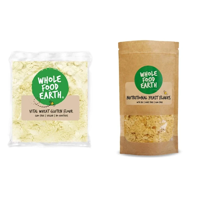 Wholefood Earth - Vital Wheat Gluten Flour - Vegan - GMO Free (3kg) & Nutritional Yeast Flakes, 1 kg - with B12, Dairy Free, GMO Free, Vegan