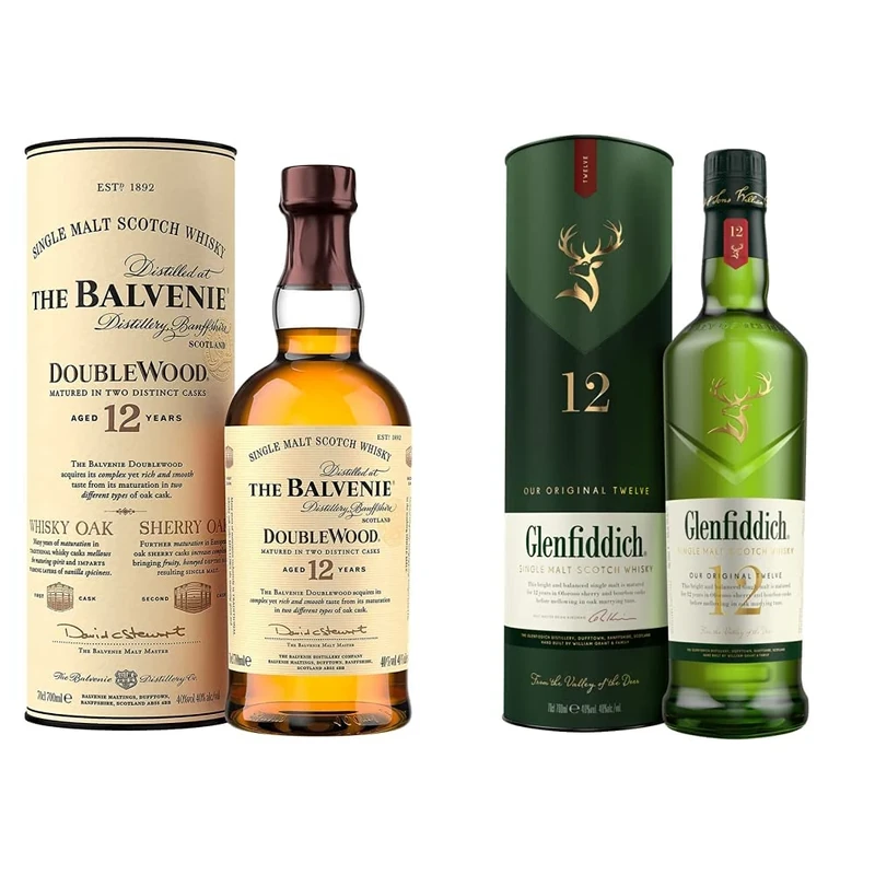 The Balvenie Double Wood 12 Year Old Single Malt Scotch Whisky 70 cl & Glenfiddich 12 Year Old Single Malt Scotch Whisky, 70cl