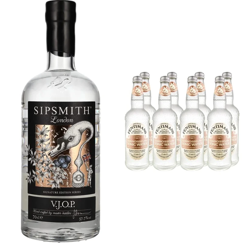 Sipsmith V.J.O.P. Gin, 70cl & Fentimans Connoisseurs Tonic Water, 8 x 500ml Bottles