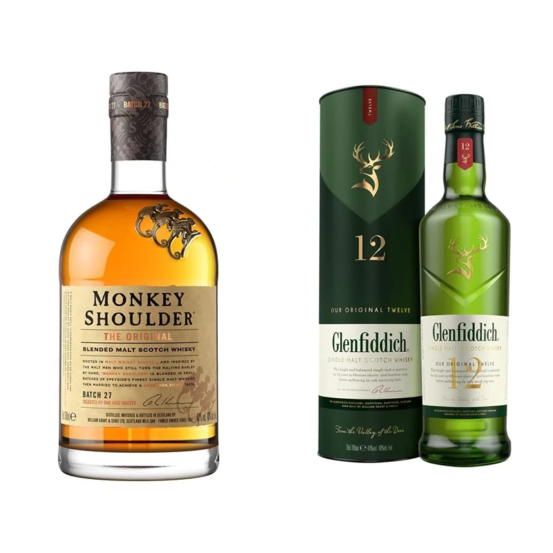Monkey Shoulder Blended Malt Whisky, 70cl (Pack of 1) & Glenfiddich Single Malt Scotch Whisky, 700ml