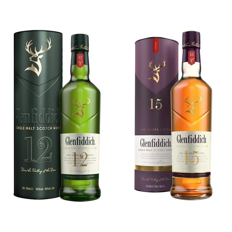Glenfiddich 12 Year Old Single Malt Scotch Whisky with Limited Release Gift Tin, 70cl (Amazon Exclusive) & 15 Year Old Single Malt Scotch Whisky – 70cl
