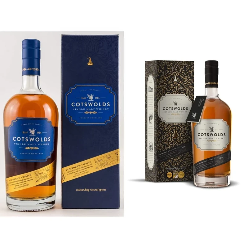 Cotswolds Distillery Founder's Choice Single Malt Whisky with Gift Box, 70 cl & Cotswolds Single Malt Whisky with Gift Box - Multi Award Winning Whisky Made - 46% ABV - 70cl