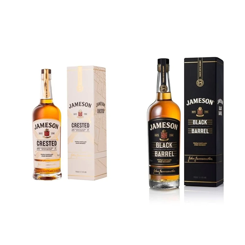 Jameson Crested Triple Distilled Blended Irish Whiskey, 70 cl & Black Barrel Blended Irish Whiskey, 70 cl with Gift Box
