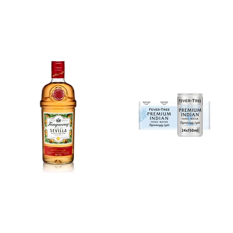 Tanqueray Flor De Sevilla Gin 70cl & Fever-Tree Refreshingly Light Indian Tonic Water 8 x 150ml (Pack of 3, Total 24 cans)