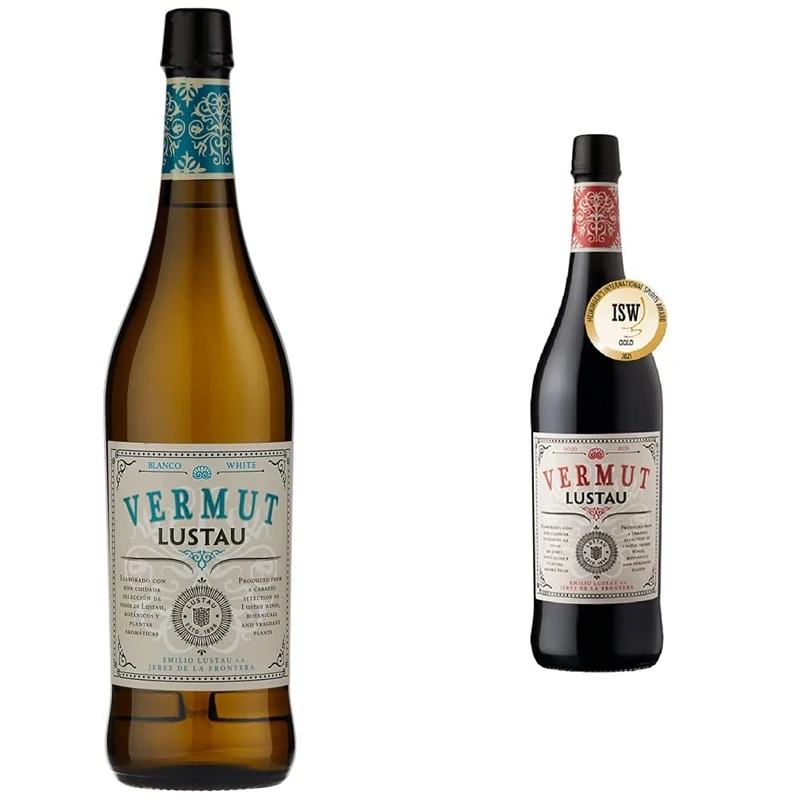 Lustau Vermut Blanco White Vermouth, 75cl, 15% ABV, Dry Vermouth from Jerez Spain & Vermut Tinto - This Delicious Red Vermouth Can Be Served Neat, On The Rocks Or In A Refreshing Negroni, 15% ABV