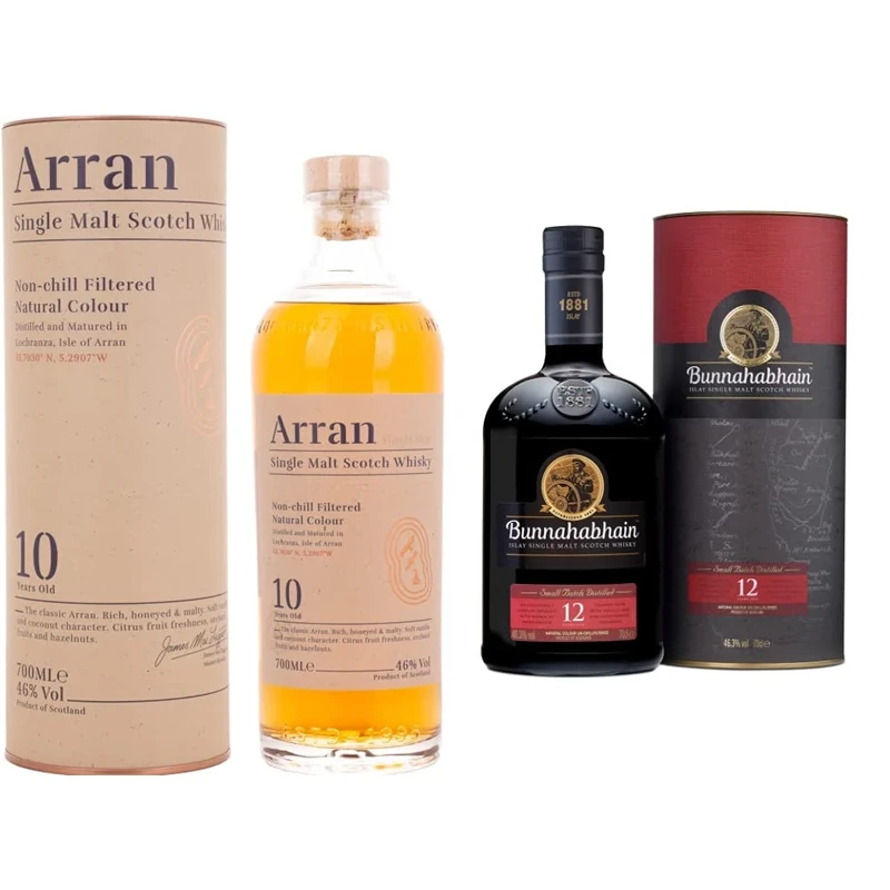 The Arran Malt Aged 10 Years Single Malt Scotch Whisky, 700ml & Bunnahabhain 12 Year Old Islay Single Malt Scotch Whisky, 70 cl | Sherry Finish Whisky