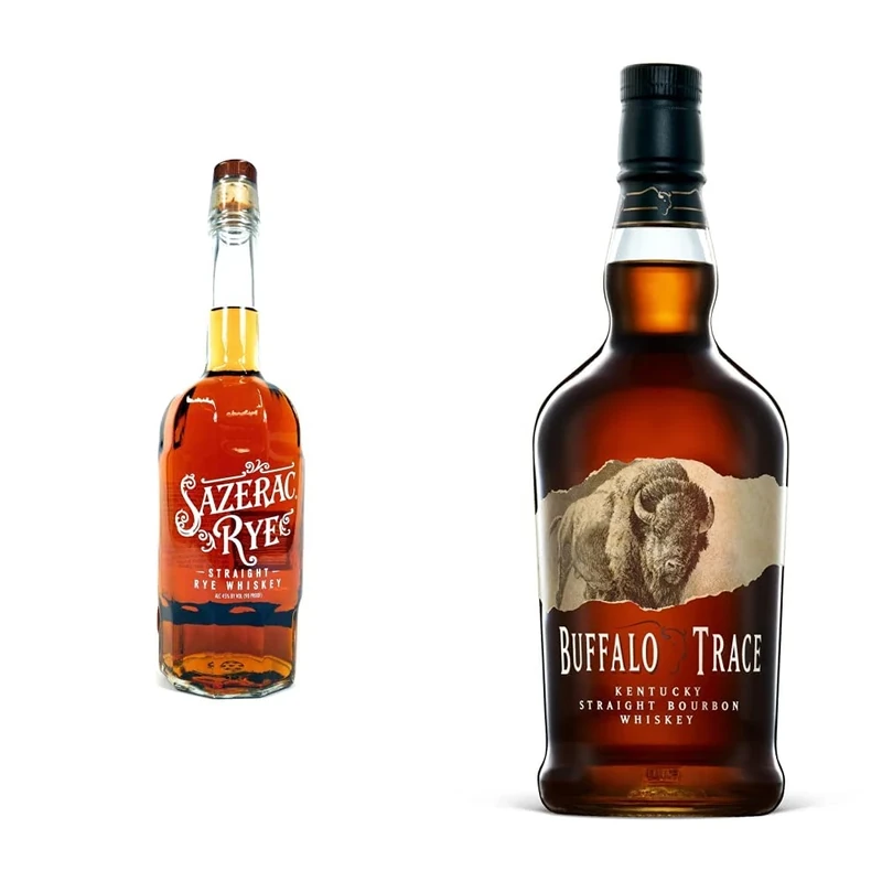 Sazerac Straight Rye Whiskey, 70cl, ABV 45% & Buffalo Trace Kentucky Straight Bourbon Whiskey, 70cl, ABV 40% - Ideal partner in Old Fashioned Cocktail