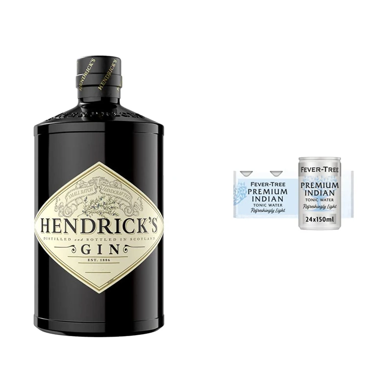 Hendrick's Gin, 70cl & Fever-Tree Refreshingly Light Indian Tonic Water 8 x 150ml (Pack of 3, Total 24 cans)