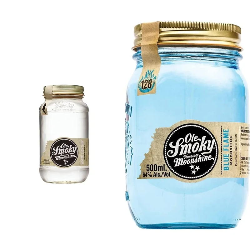 Ole Smoky White Lightning Moonshine, 500ml 50% & Blue Flame Moonshine, 500ml 64%