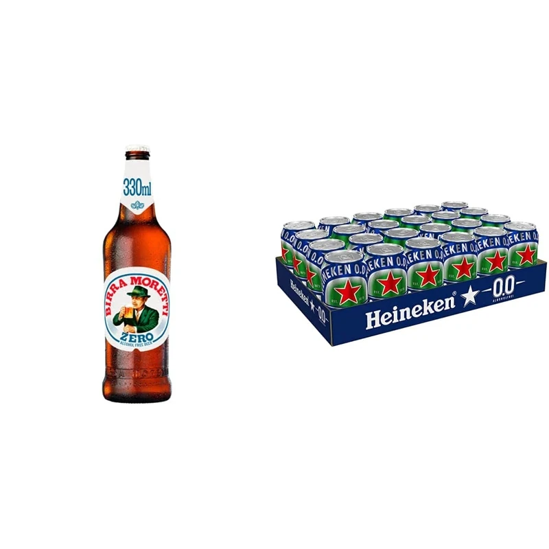 Birra Moretti Zero Alcohol Free Beer 24 x 330ml Bottles & Heineken 0.0 Alcohol Free Beer Cans, 24 x 330 ml