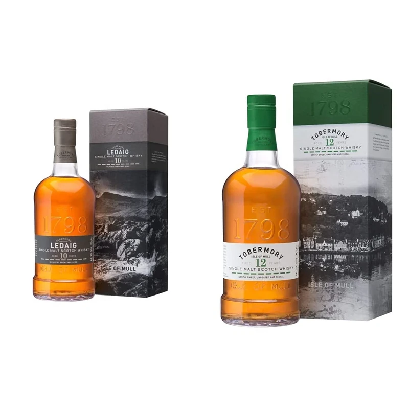 Tobermory 12 Year Old Single Malt Scotch Whisky, 70cl & Ledaig 10 Year Old Whisky, 70 cl