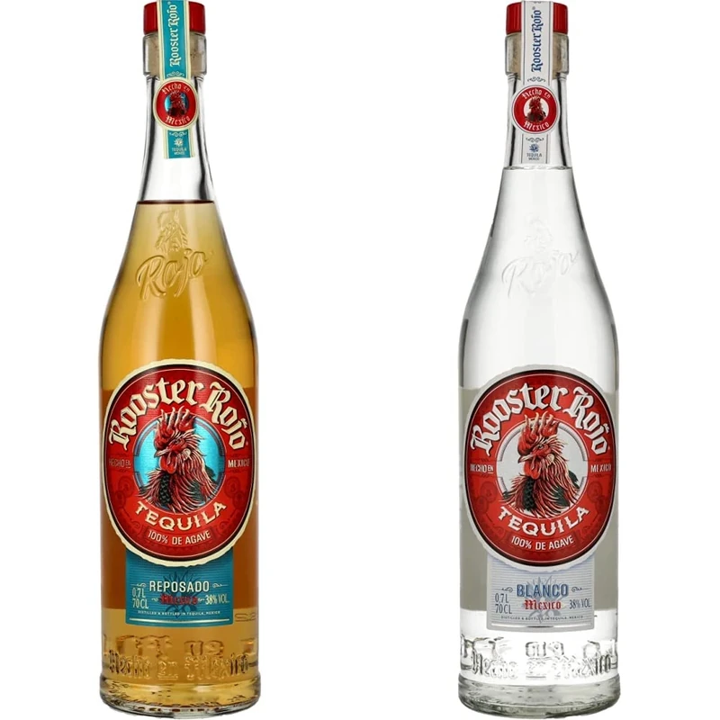 Rooster Rojo Tequila Blanco 100% Blue Agave - 38% Vol 70cl (0.7 Litre) Glass Bottle & Rojo Tequila Reposado 100% Blue Agave - 38% Vol 70cl (0.7 Litre) Glass Bottle