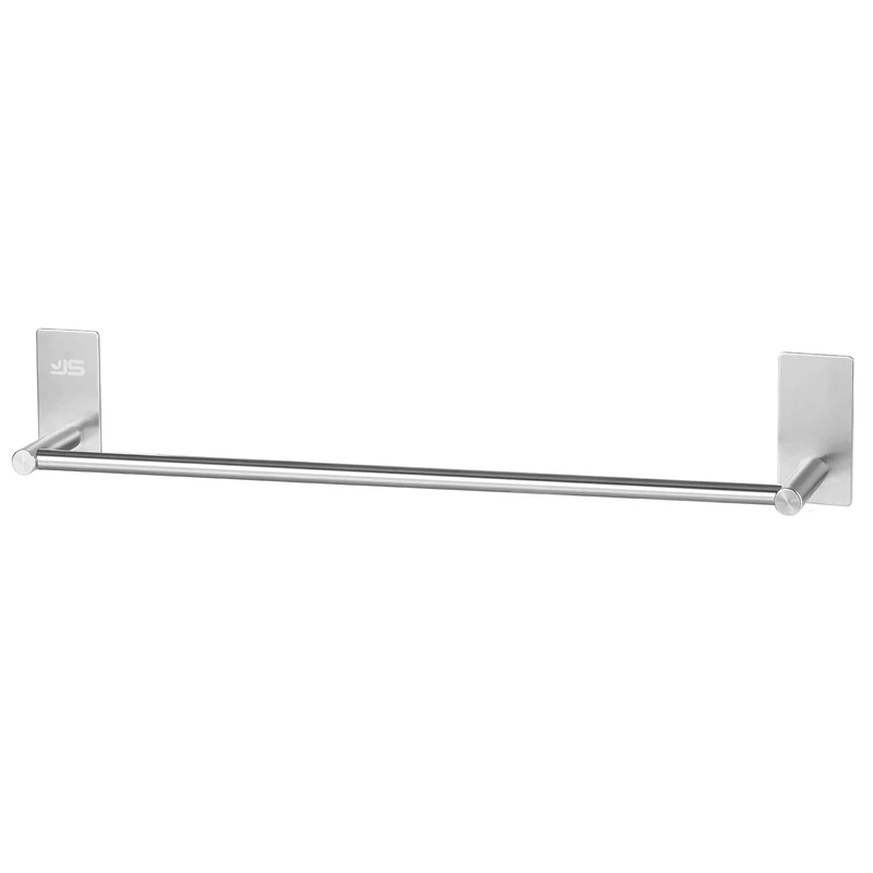 JS Towel Rail Holder Self Adhesive Towel Rack Brushed Stainless Steel Towel Bar for Bathroom Kitchen Cloths Hanger Single Rod No Drill