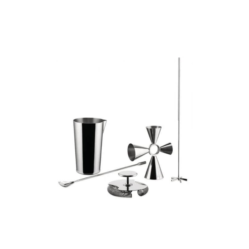 Alessi The Tending Box GIA25SET - Cocktail Set with Mixing Glass, Quadri Combo Jigger, Double Bar Strainer, Spoon and Whisk, in 18/10 Stainless Steel