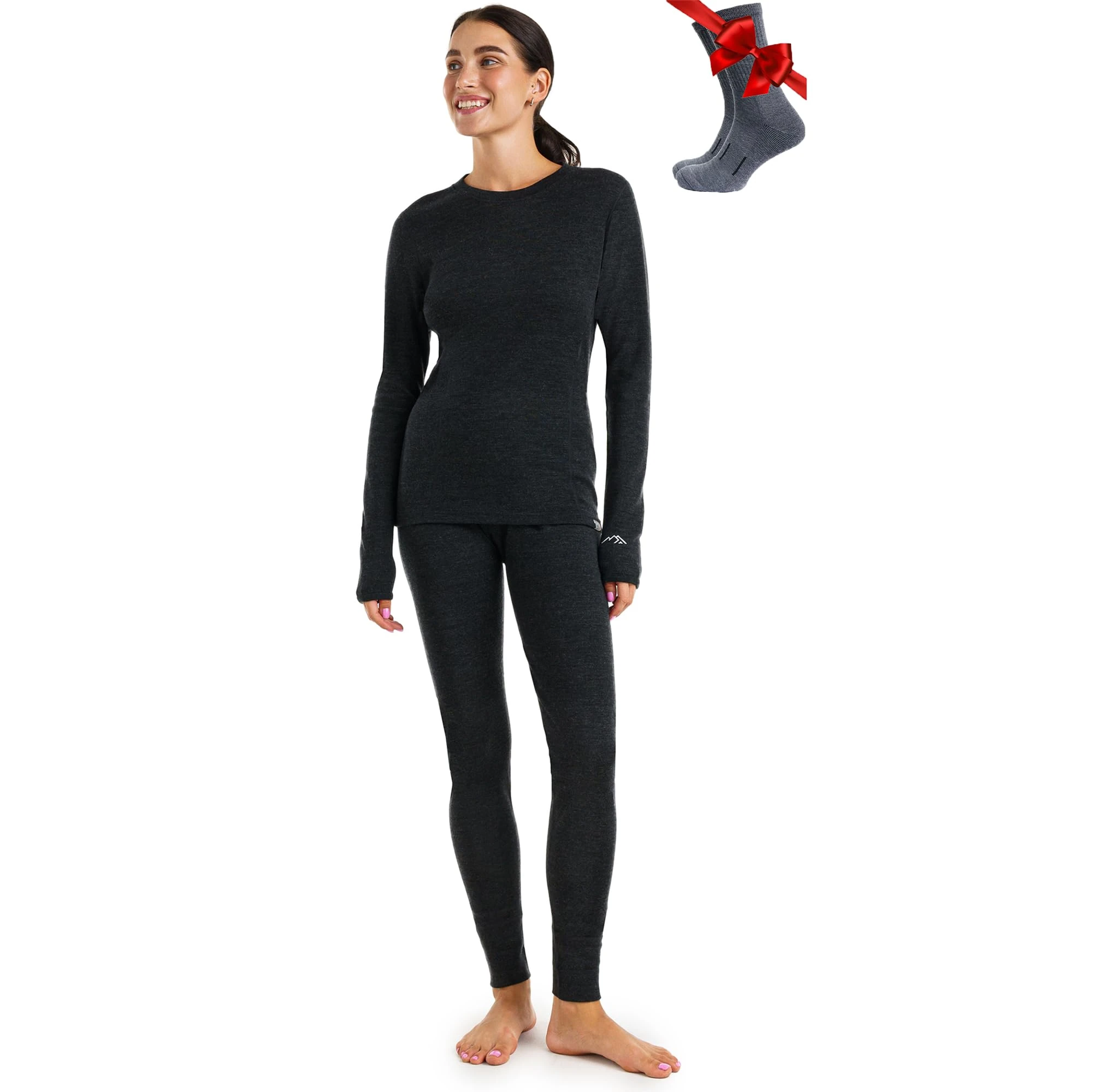 Merino.tech Merino Wool Base Layer Womens Set - Merino Thermal Underwear Womens Top and Bottom Lightweight, Midweight, Heavyweight (X-Small, 320 Charcoal Grey)
