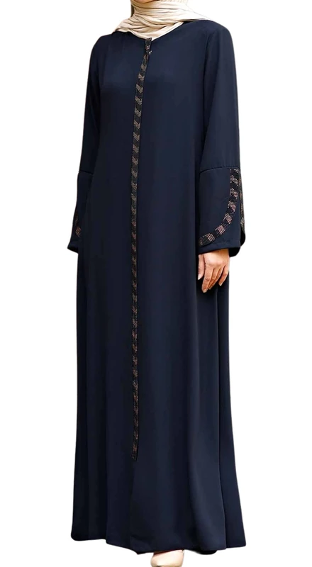 istanbul styles Women's Abaya Long Sleeve Open Quarry Floor Length Zipper Floor Length Turkish Islamic Fashion (UK, Alpha, XXL, Regular, Regular, Navy Bule)