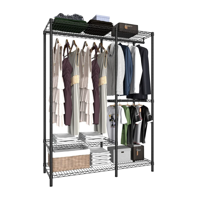 Serxis Heavy Duty Garment Rack for Hanging Clothes,Wire Metal Clothing Rack,Adjustable Portable Clothing Rack,Freestanding Open Wardrobe Organizer Rack,39.5"L x 15.75"W x 75.6"H Max Load 600LBS,Black