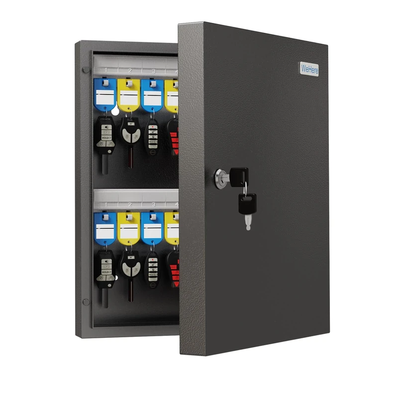 32 Key Cabinet Organizer, Key Lock Box, Key Safe Security Storage Lockbox Holder for Valets, Hotels, Car and House Keys, Key Keeper Box – Black