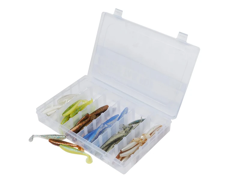 Abu Garcia Paddletail Soft Lure Kit, 60 Soft Baits Included in a Range of Fish-Catching Colours, Perfect for Perch, Pike and Zander, Great Swimming Action, Includes Tackle Box