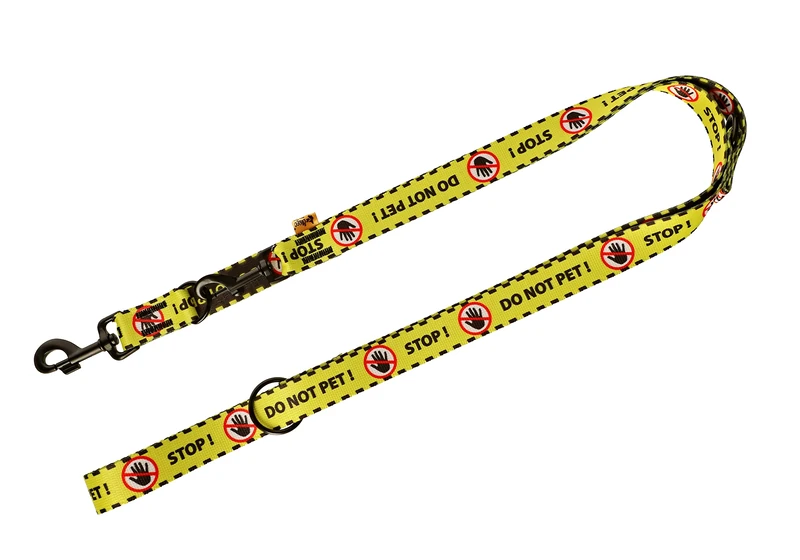Dingo Waldemar Rutkowski Material Leash– Handmade, Adjustable, Recycled Material, Black/Yellow with “DO NOT PET” Warning Text for Safer Dog Walks, 220 x 3 cm (15364)