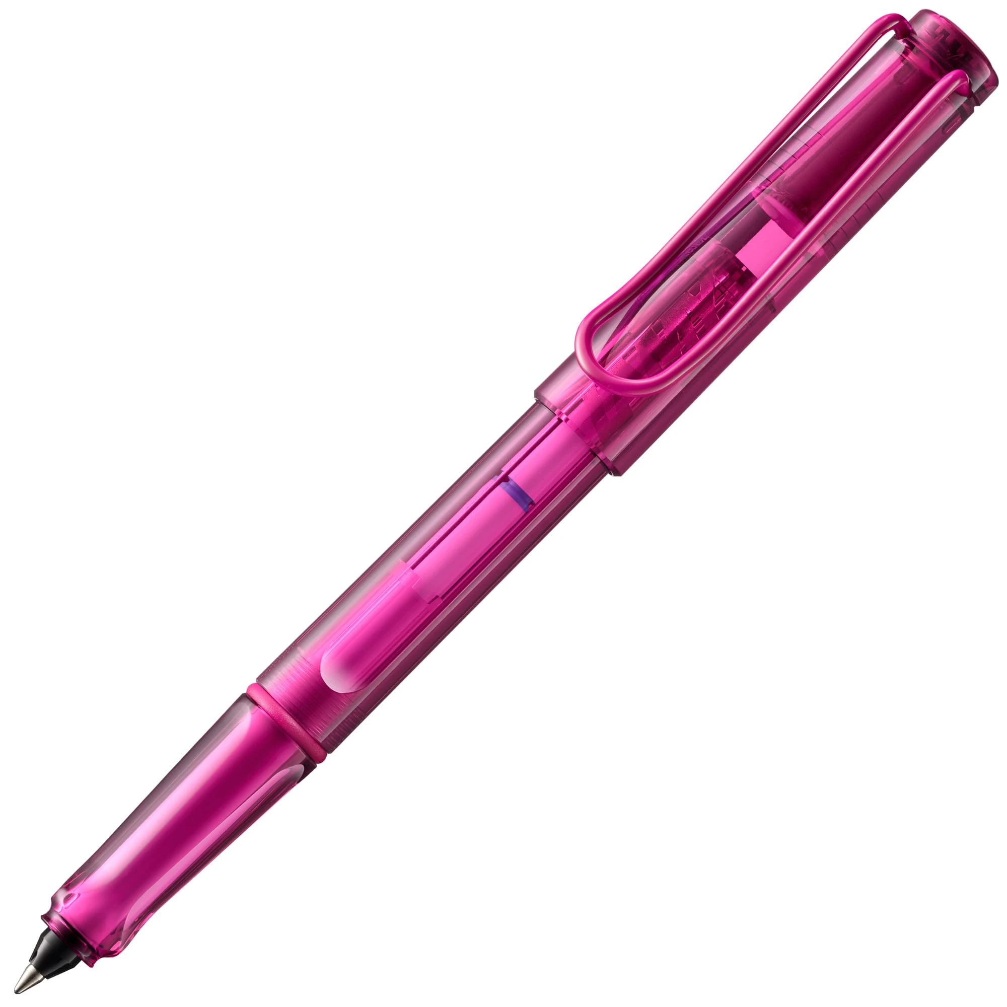 Lamy Balloon 311 Rollerball Pen Fully Transparent Pink with Distinctive Grip and Powder-Coated Metal Clip with Rollerball Cartridge Line Width B
