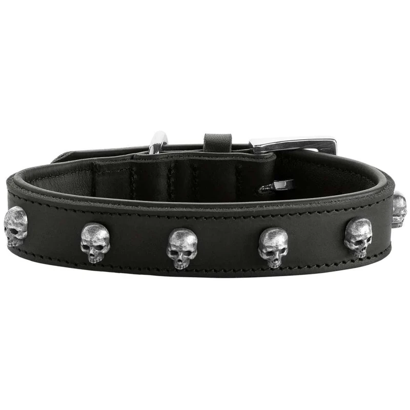 HUNTER Tijuana Dog Collar Colour: Black, Cowhide Leather, Soft Lining, Gentle on Fur, Handmade, Decorative Skulls, Robust and Fashionable, Made in Germany, Size: 50