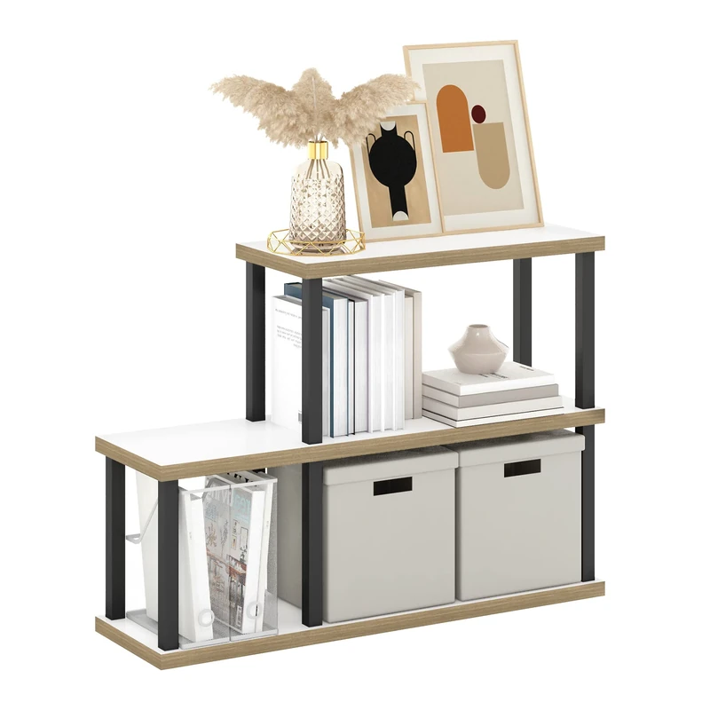 Furinno Turn-N-Tube No Tools 3-Tier Ladder Decorative Display Shelf, Solid White/Black