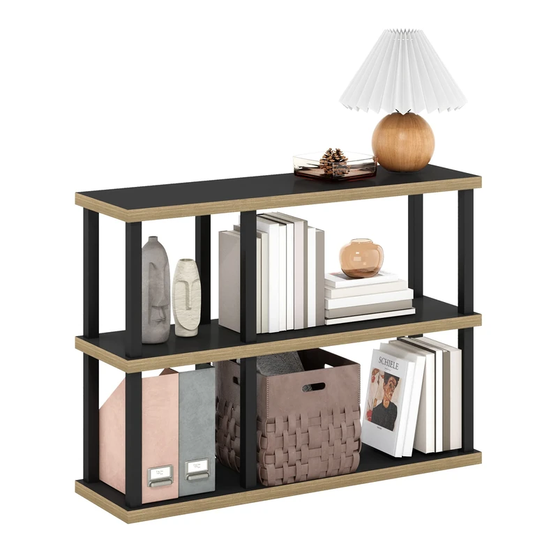 Furinno Turn-N-Tube No Tools 3-Tier Decorative Display Shelf, Americano/Black