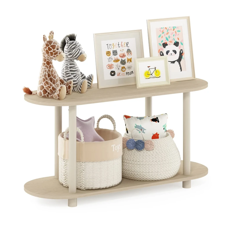 Furinno TURN-N-TUBE Oval Display Shelf, 4-Tier Book Shelf, Oval Storage Shelves, Toolless Open Shelves, Round Tubes, for Organization and Storage, Living Room, Home Office, Bauhaus Oak