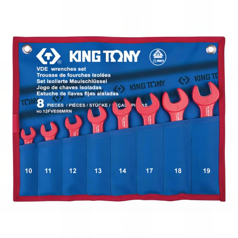 King Tony 12FVE08MRN Estuche De Wrenchs Fijas Aisladas - (10.11.12.13.14.17.18.19) for DIYers & Professionals, Built for Repair and Installation tasks, 8 Pieces