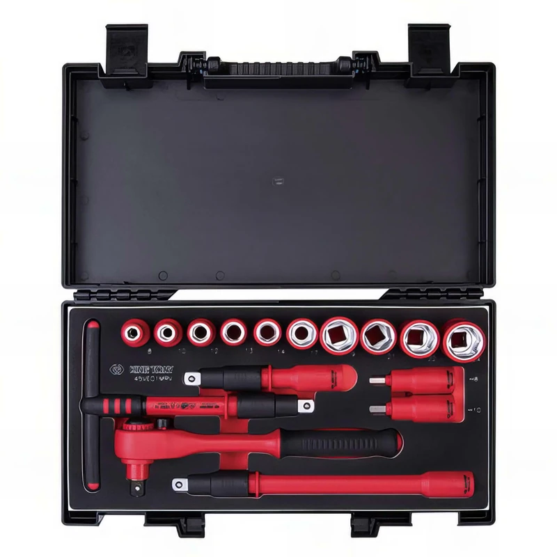 King Tony 45VE01MRV Cofre De Sockets Y Accessorios Aislados 1/2" for DIYers & Professionals, Built for Repair and Installation tasks, 16 Pieces
