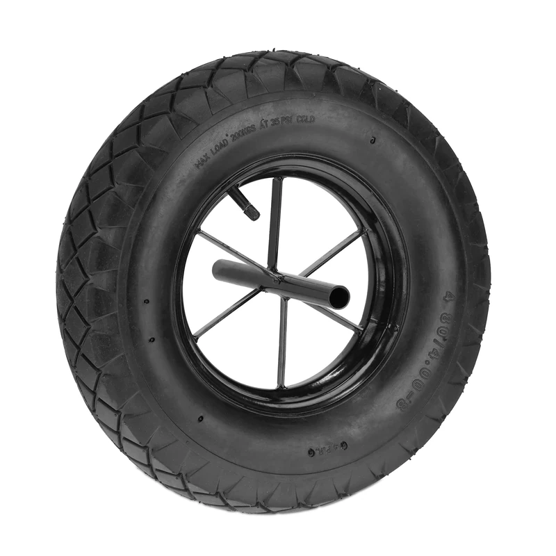 Relaxdays 4.80 4.00-8 Wheelbarrow Tyre, Pneumatic Spare Wheel, Fixed Axle, Car Valve, Supports to 120 kg, Black
