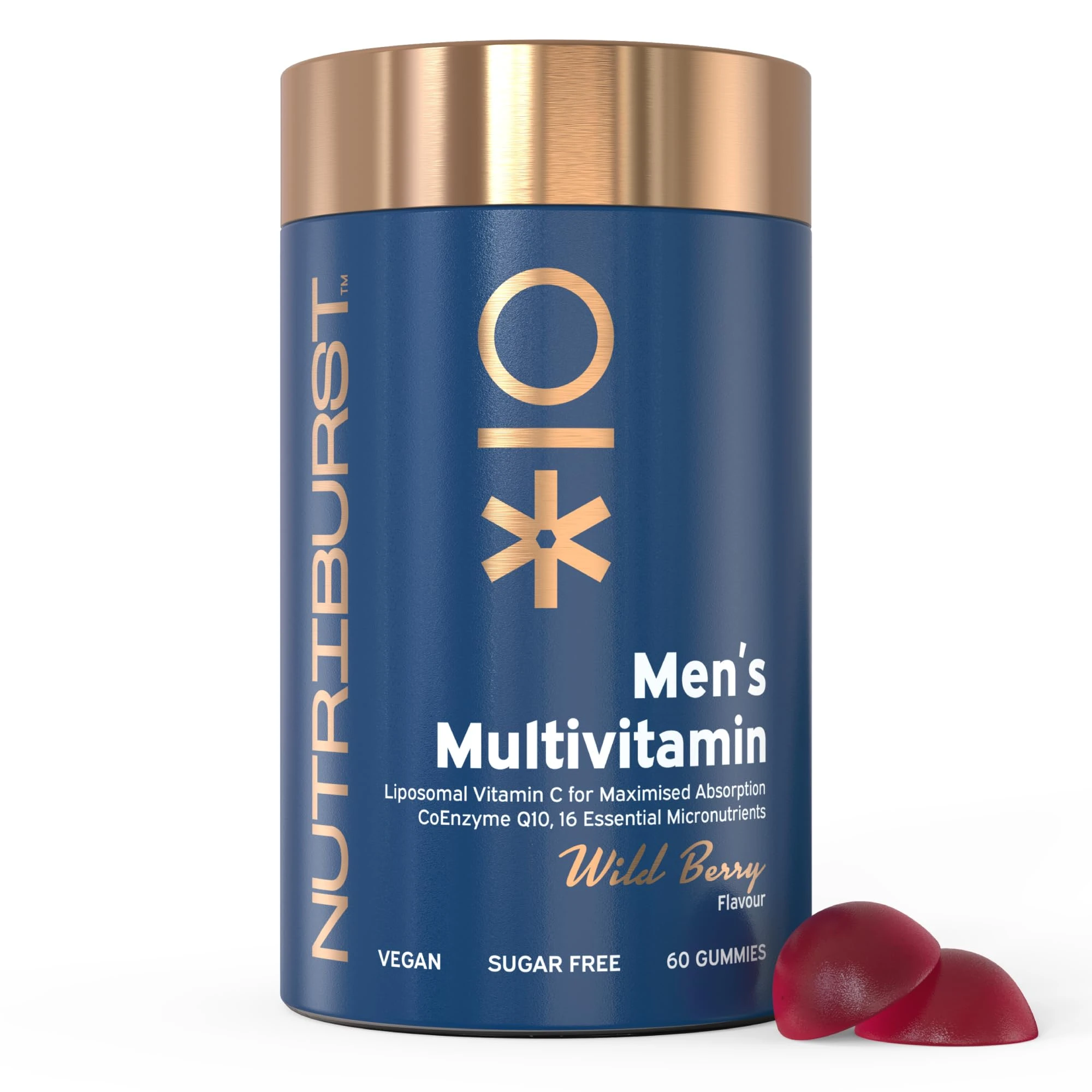 Nutriburst Men’s Multivitamin - Immune System & Mental Performance - Contains 16 Micronutrients; B2, B3, B5, B6, B12, A, C, D - Vegan Sugar Free Supplement - 60 Berry Gummies - 1 Month Supply