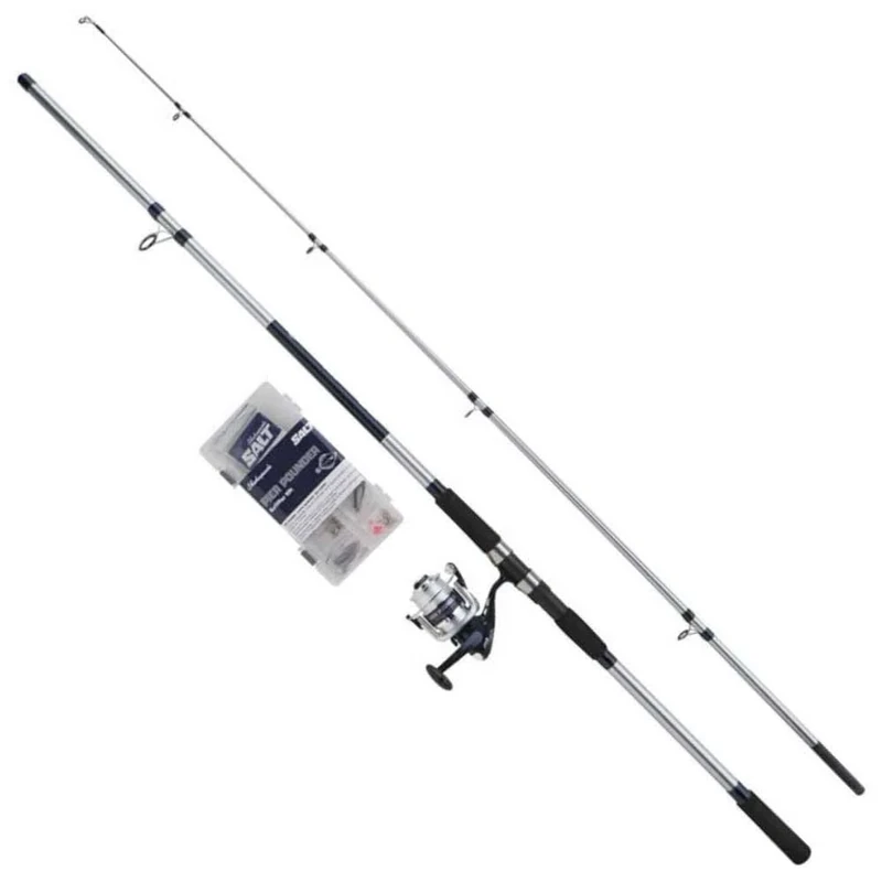 Shakespeare SALT Pier Pounder Combo Set, Fishing Rod and Reel Combo, Spinning Combo, Hard Case Tackle Box, Lures and End Tackle, Sea Inshore/Nearshore Fishing, Unisex, Blue & White, 3m | 112-225g