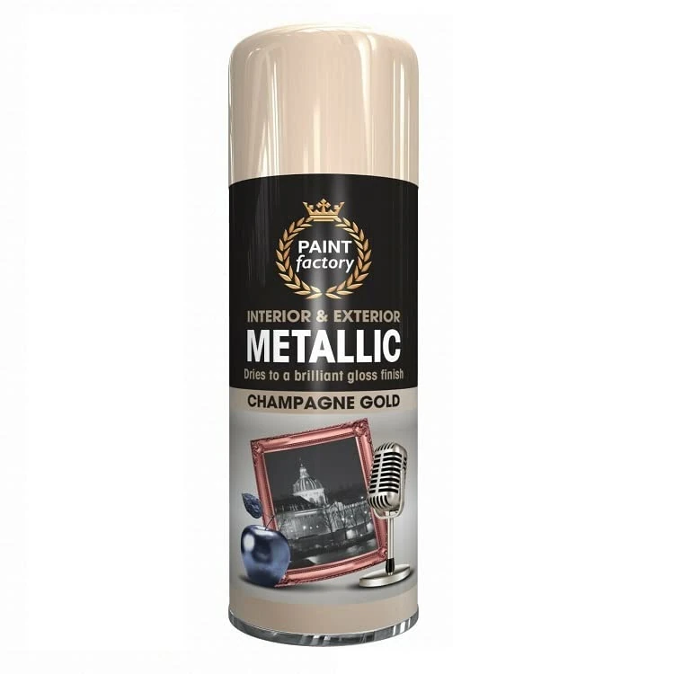 SuperGift.com 400ml Multipurpose Metallic Aerosol Spray Paint Quick Drying Spray For Fast Dry and Excellent Coverage for Metal, Wood, Plastic and More (Champagne Gold)